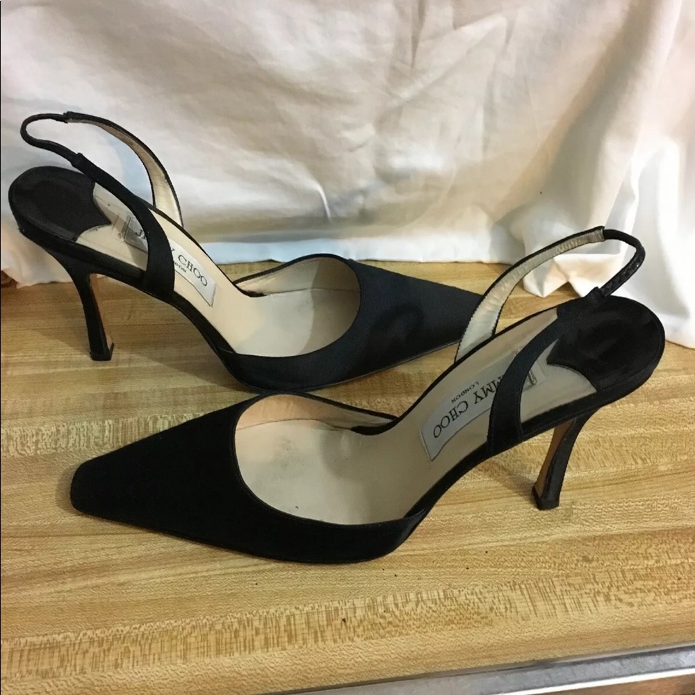 JIMMY CHOO SLINGBACK SATIN SHOES SQUARE TOE SZ. 39